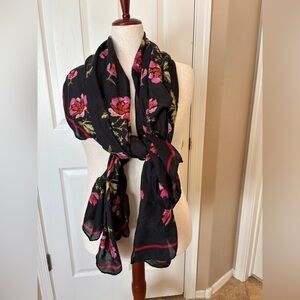 Rose Floral Black and Pink Long Scarf Feminine Floral Pretty